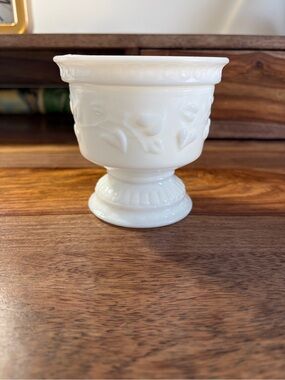 Milk Glass Planter with Leaf Motif